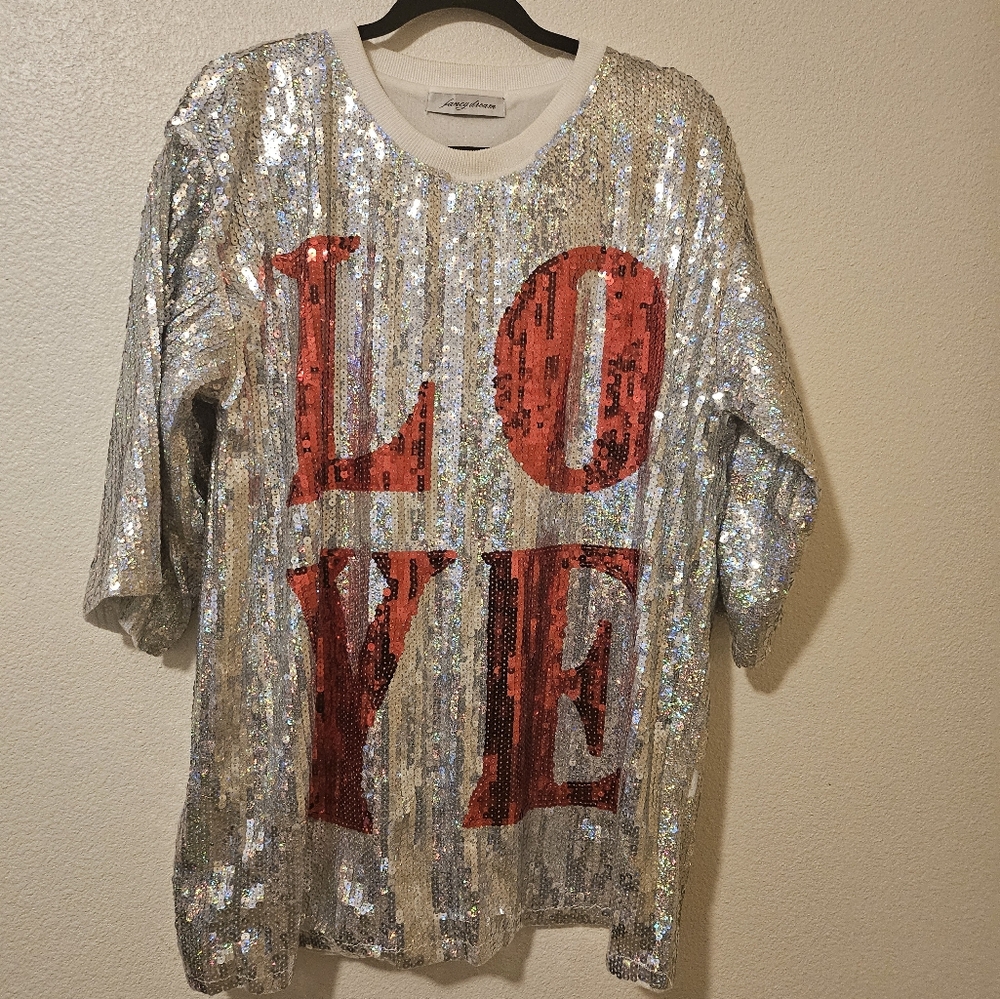 FANCY DREAM SEQUIN DRESS/TOP RED/SILVER/SMALL